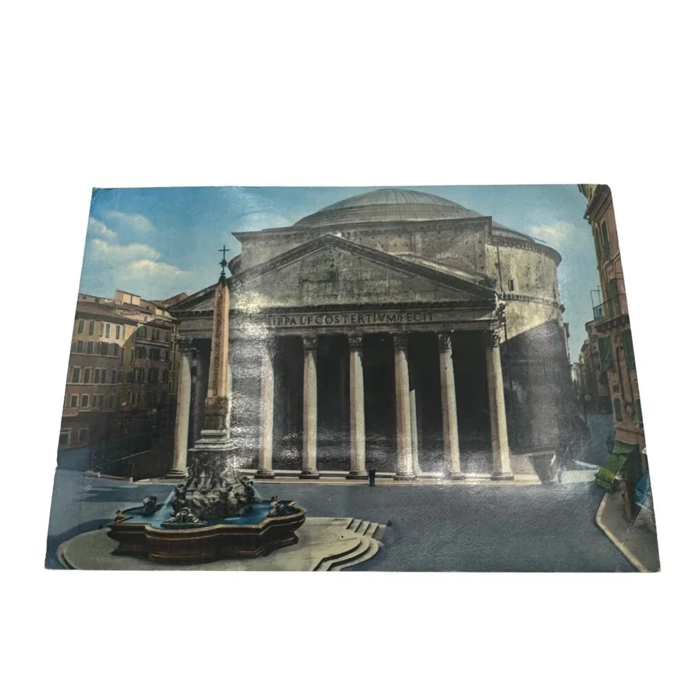 Vintage 1950s Rome Italy Pantheon Postcard With Handwritten Note & Stamps